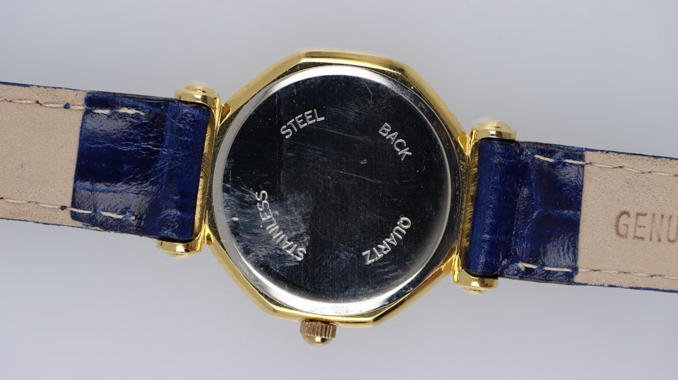 Orologio Donna Time Free Quartz 3ATM Dorato Quadrante Bianco Cinturino Pelle Blu