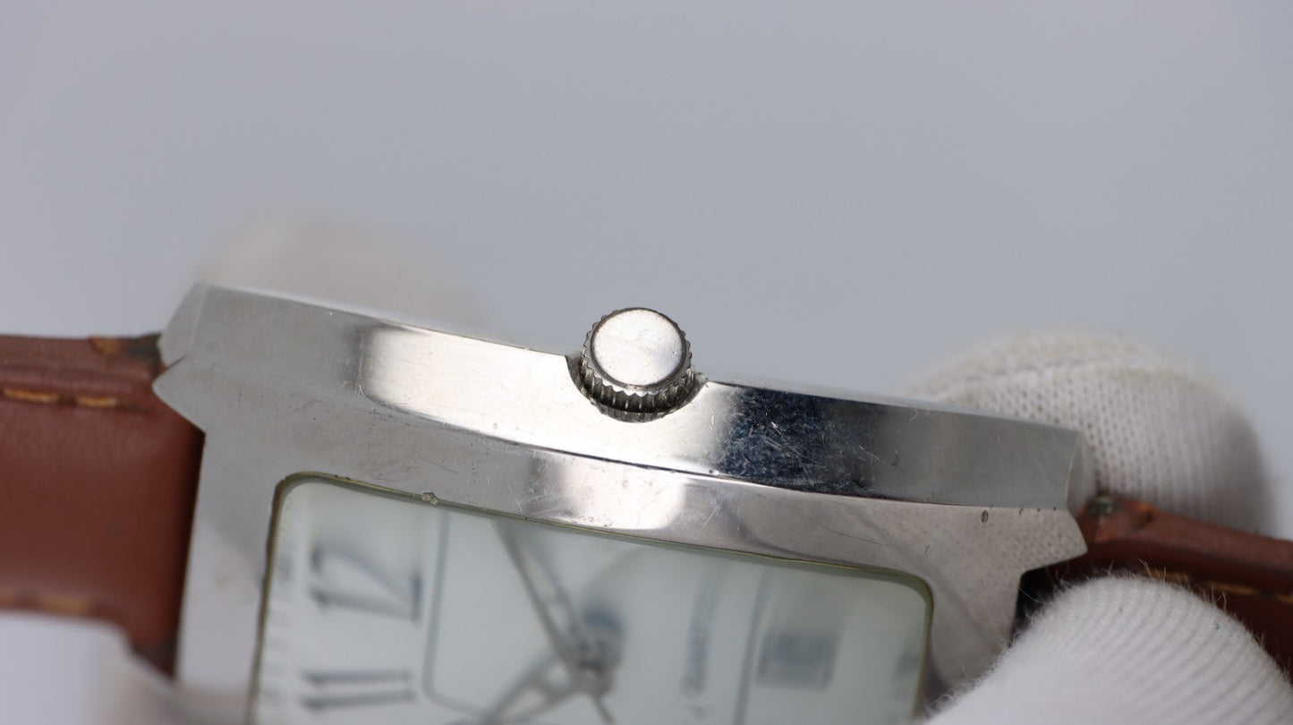 Orologio Uomo Donna Quartz Rettangolare Data Cinturino Pelle Marrone Acciaio