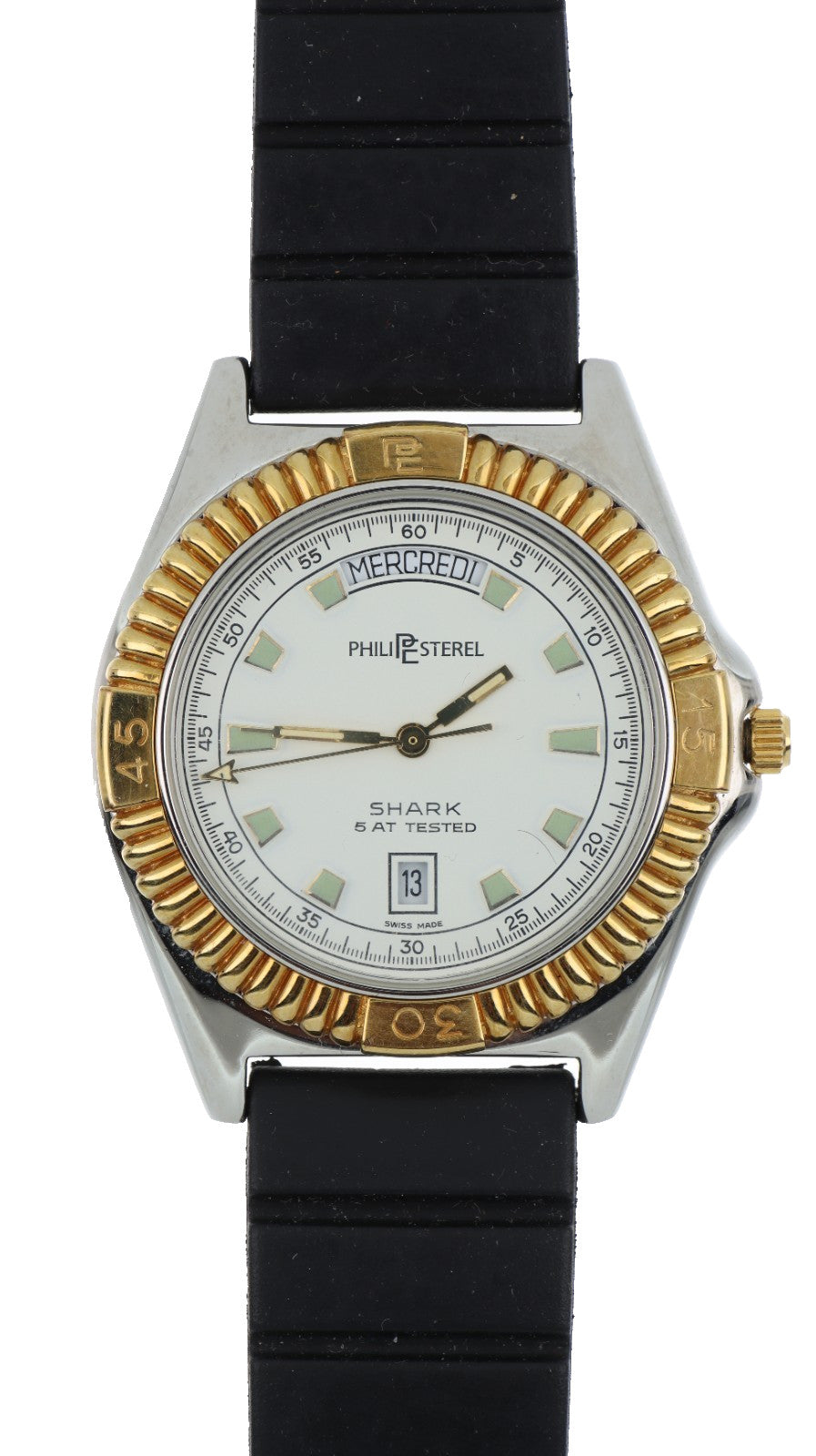 Philip Sterel Shark Swiss Made Uomo Vintage Data Giorno 5 ATM Tested