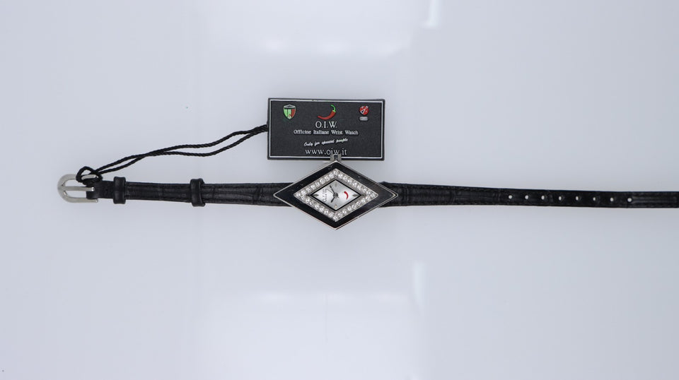 Orologio Donna O.I.W. Silver Vera Spadona Strass Quadrante Rombo Nero Elegante