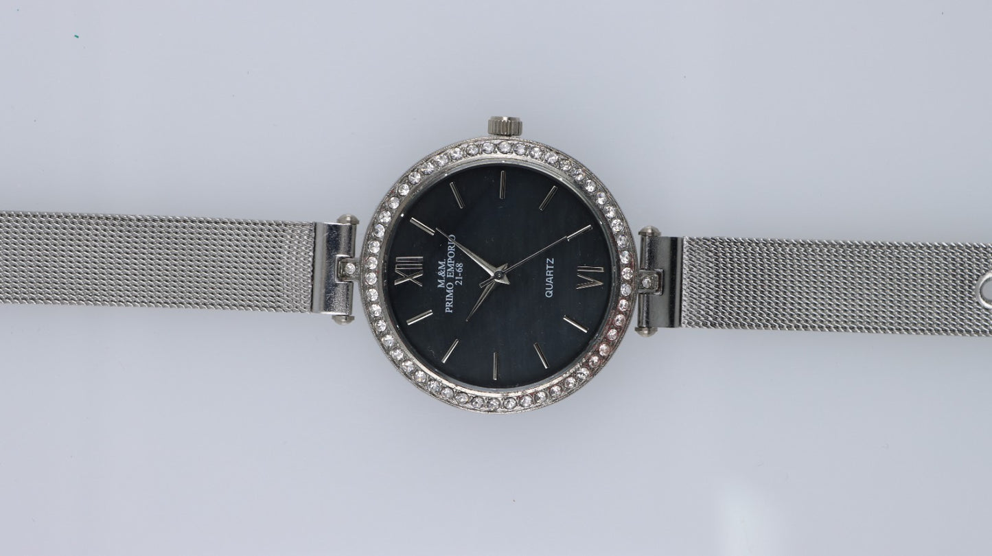 Orologio Donna Elegante Silver Strass Quartz Maglia Milanese Fashion