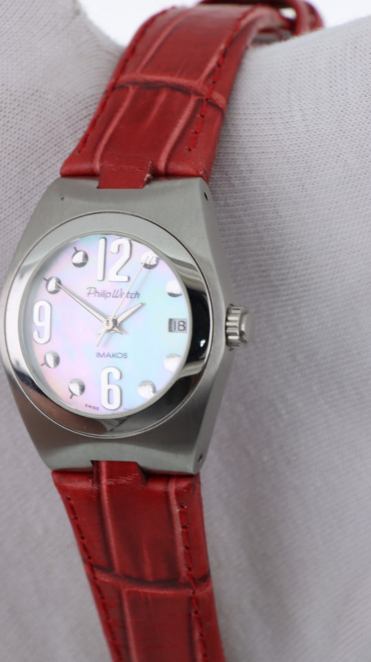 Orologio P. Watch Imakos Donna Swiss Made Madreperla Data Cinturino Rosso