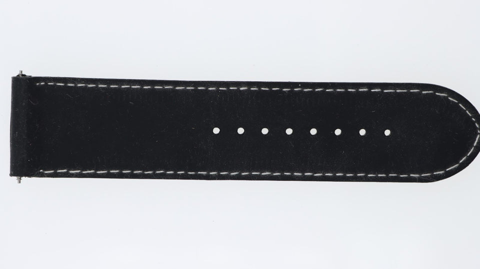 Cinturino 24MM Orologio Nero in Pelle con Cuciture a Contrasto e Fibbia Acciaio