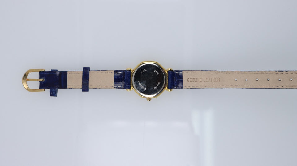 Orologio Donna Time Free Quartz 3ATM Dorato Quadrante Bianco Cinturino Pelle Blu