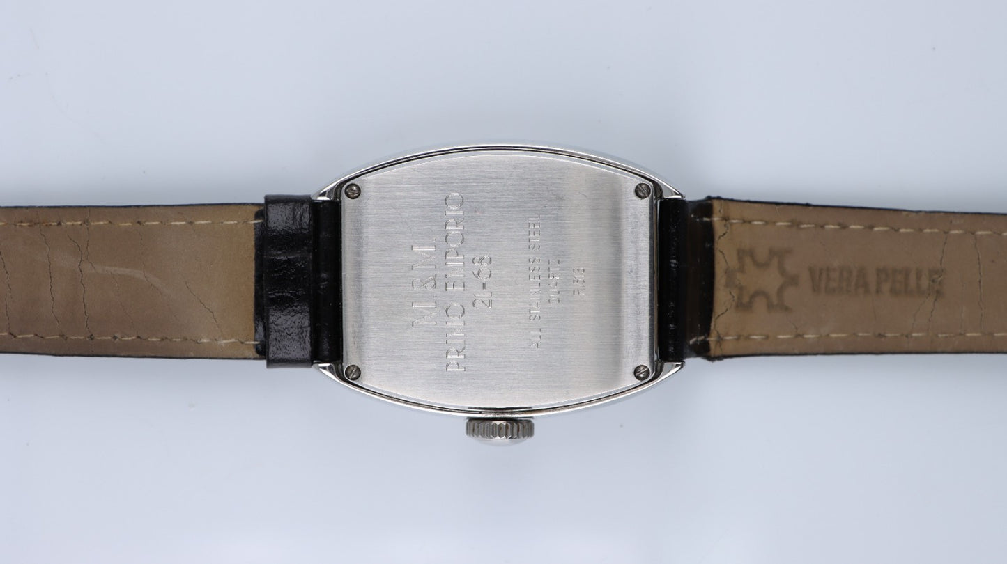 M&M Primo Emporio 21-68 Orologio Uomo Tonneau Nero Big Date Vera Pelle Quartz