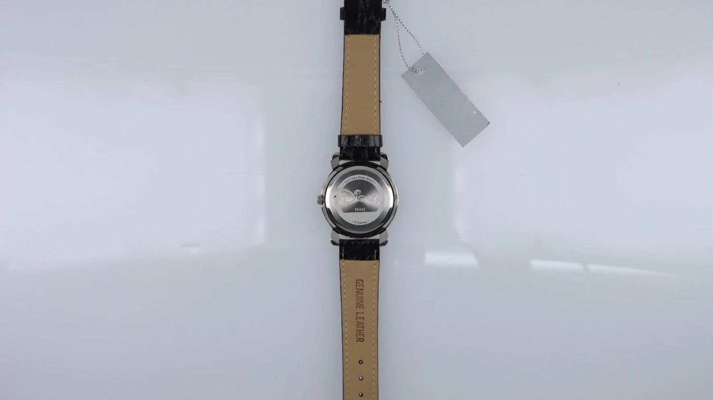 Orologio Disney Donna Mickey Mouse Nero Strass Pelle Genuine Leather TA442