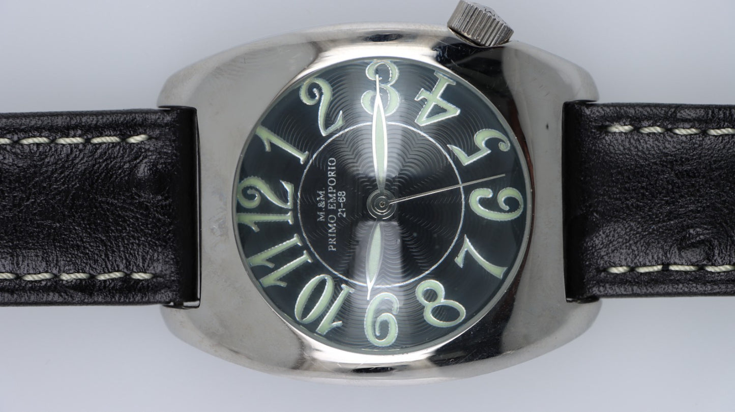 Orologio M&M Primo Emporio 21-68 Uomo Donna Nero Acciaio 3ATM Cinturino Pelle