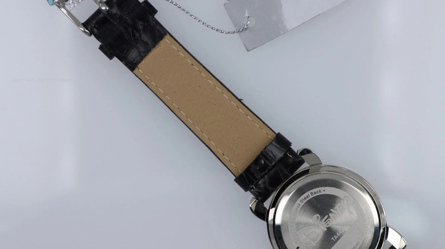 Orologio Disney Donna Mickey Mouse Nero Strass Pelle Genuine Leather TA442