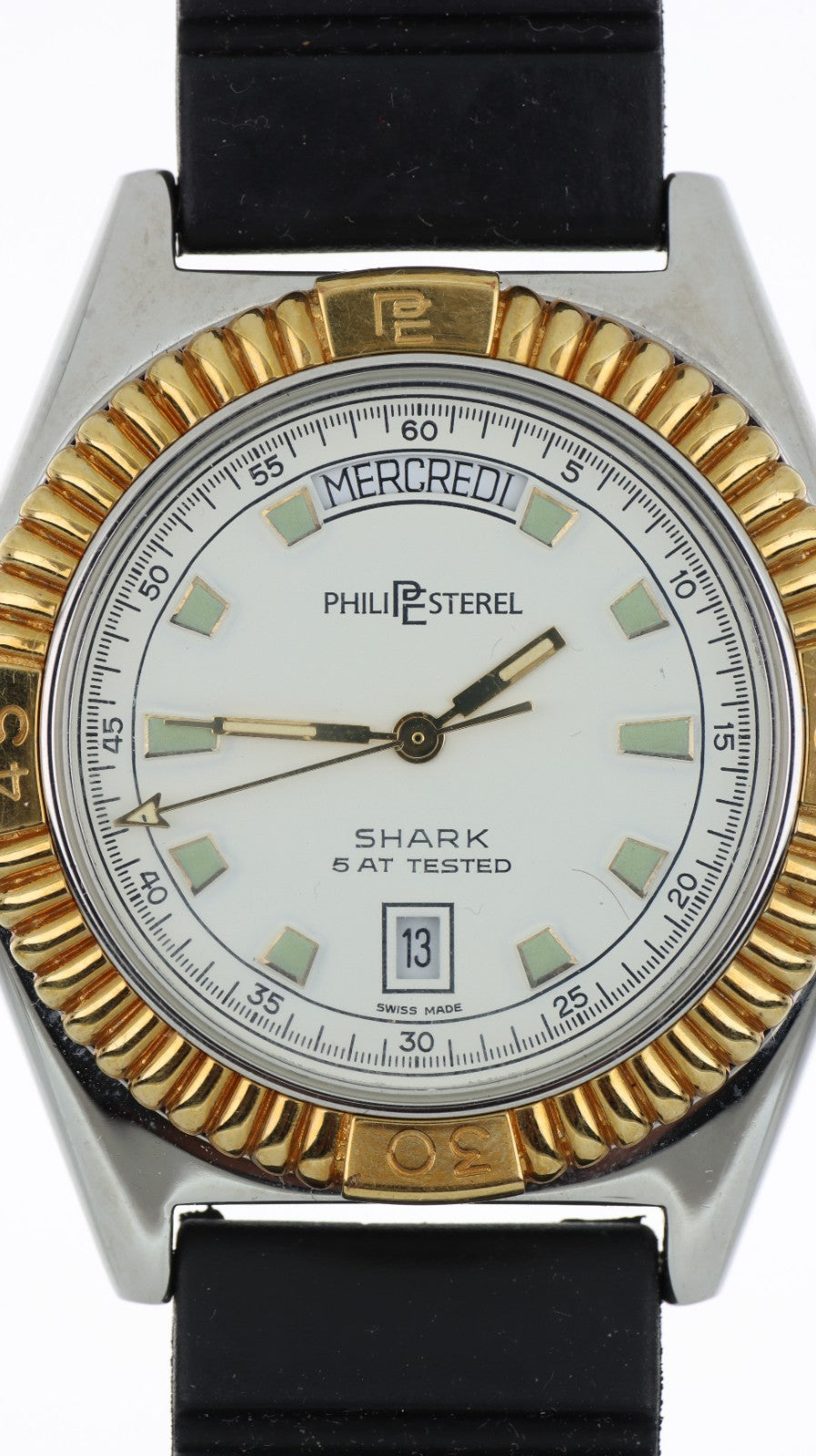 Philip Sterel Shark Swiss Made Uomo Vintage Data Giorno 5 ATM Tested