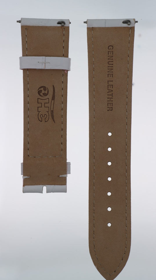Cinturino 22MM Orologio 3H Vera Pelle Bianca Effetto Coccodrillo Made in Italy