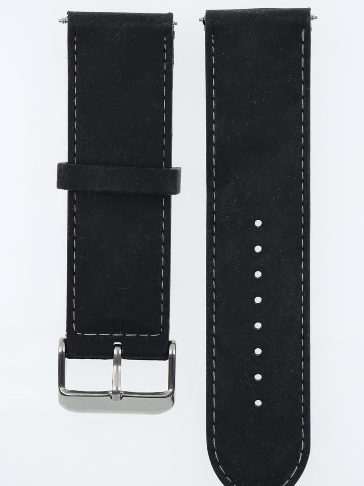 Cinturino 24MM Orologio Nero in Pelle con Cuciture a Contrasto e Fibbia Acciaio