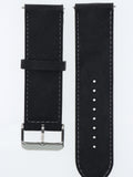 Cinturino 24MM Orologio Nero in Pelle con Cuciture a Contrasto e Fibbia Acciaio