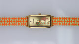 Orologio Le Carose Donna Rettangolare Fantasia Floreale Arancione Fashion