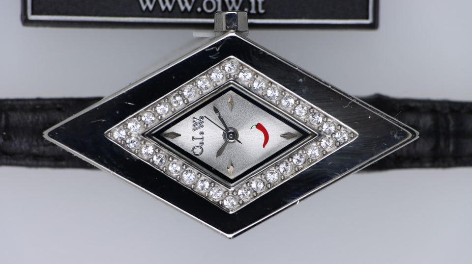 Orologio Donna O.I.W. Silver Vera Spadona Strass Quadrante Rombo Nero Elegante