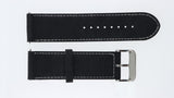 Cinturino 24MM Orologio Nero in Pelle con Cuciture a Contrasto e Fibbia Acciaio