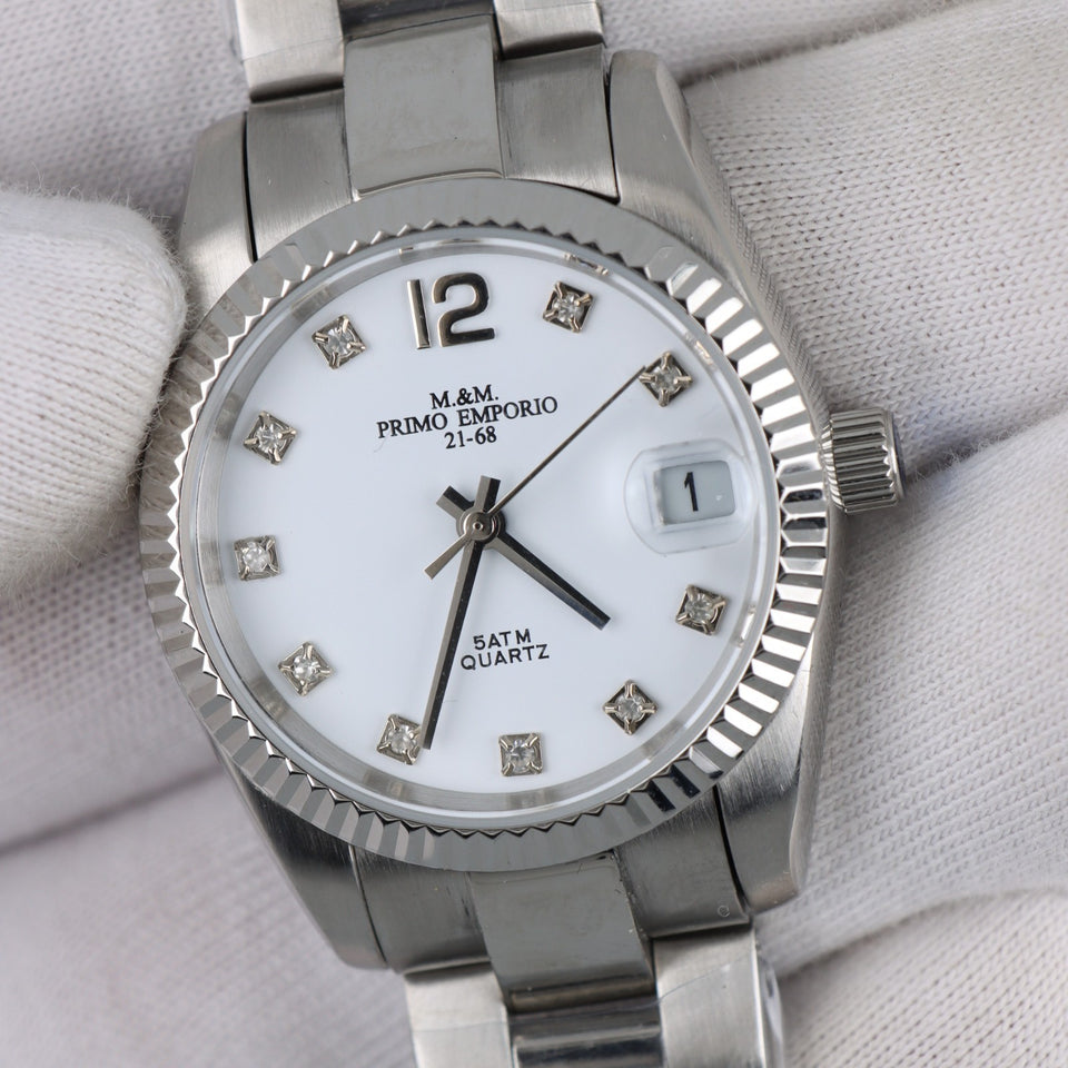 Orologio Donna M&M Primo Emporio Silver White Dial Cristalli Quartz