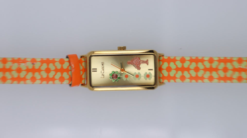 Orologio Donna Le Carose Rettangolare Arancione Fiori Strass Quartz Fashion