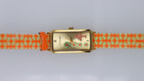 Orologio Donna Le Carose Rettangolare Arancione Fiori Strass Quartz Fashion