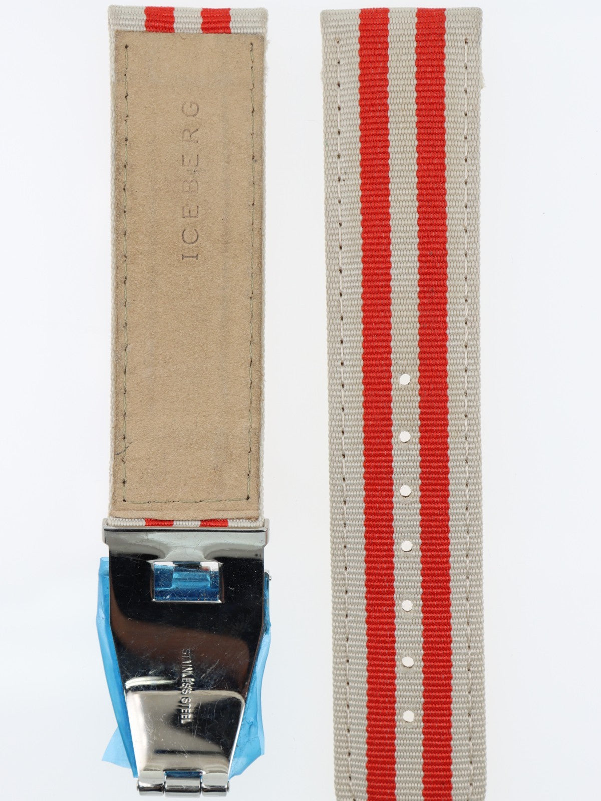 Iceberg Cinturino 24mm Pelle e Tessuto Unisex Bianco e Rosso