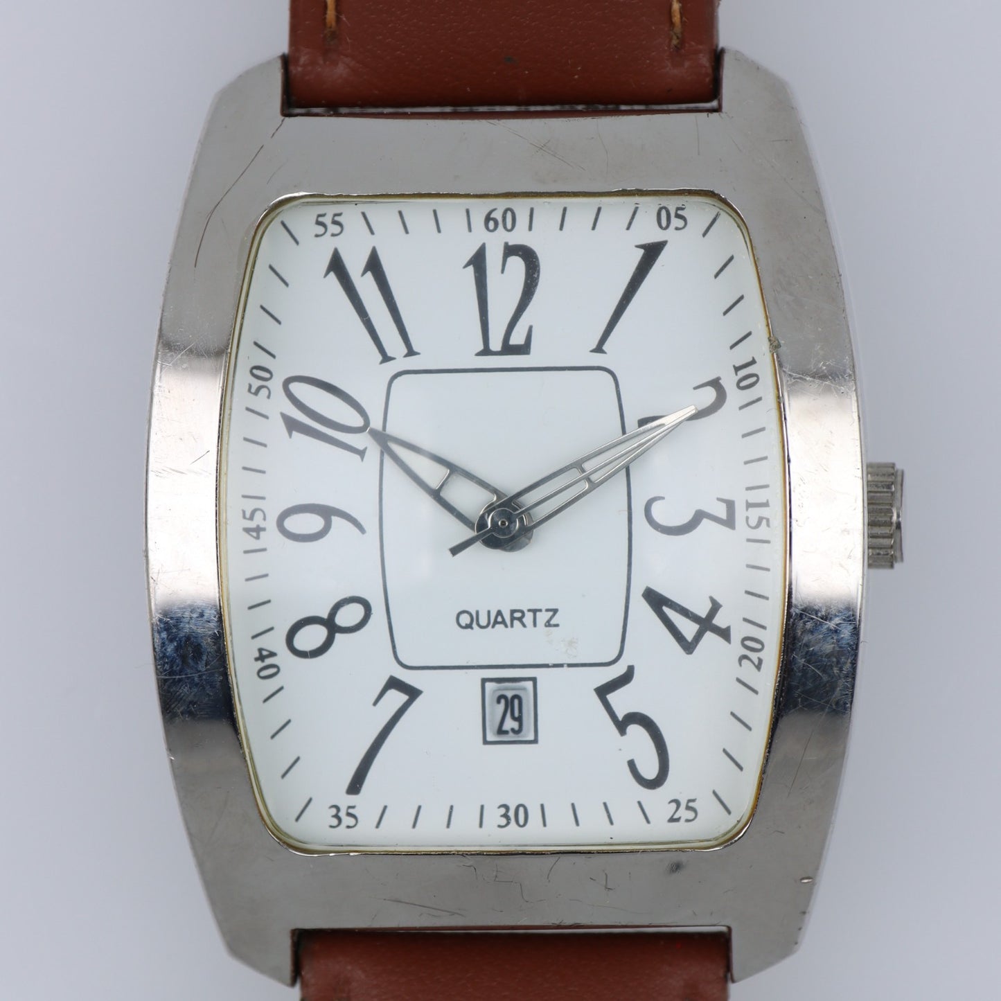 Orologio Uomo Donna Quartz Rettangolare Data Cinturino Pelle Marrone Acciaio