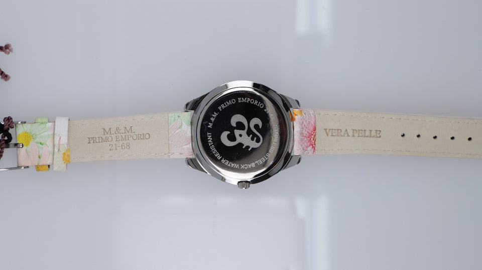 Orologio Donna M&M Primo Emporio 21-68 Rosa Strass Quartz Cinturino Floreale Ver