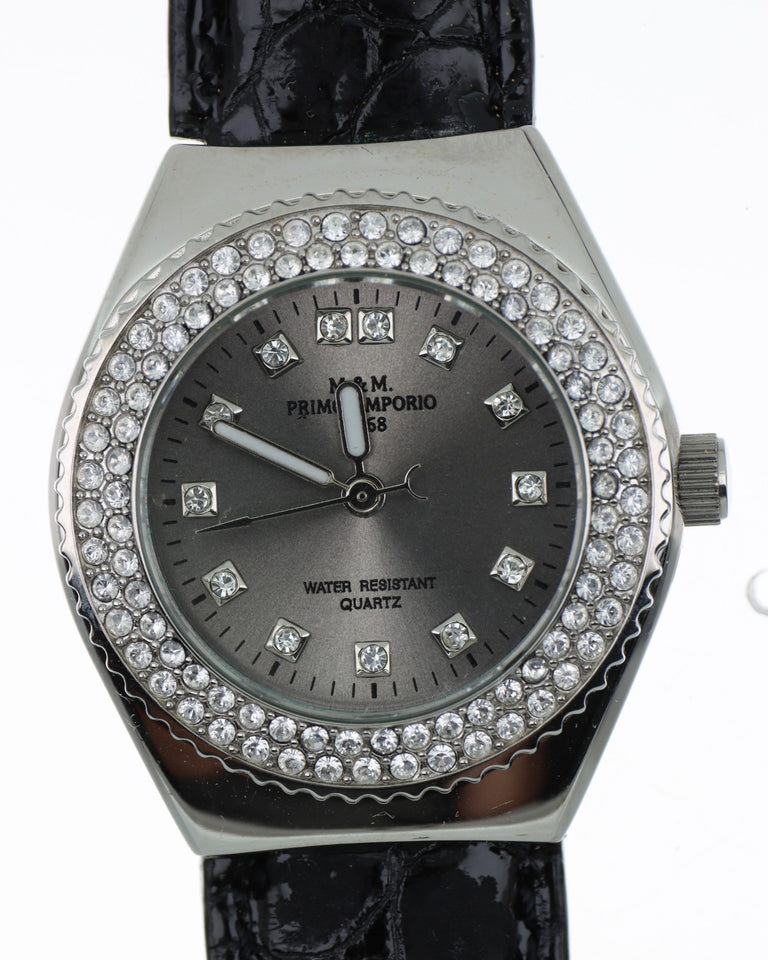 M&M Primo Emporio 21-68 Orologio Donna Strass Quadrante Grigio Cinturino Nero