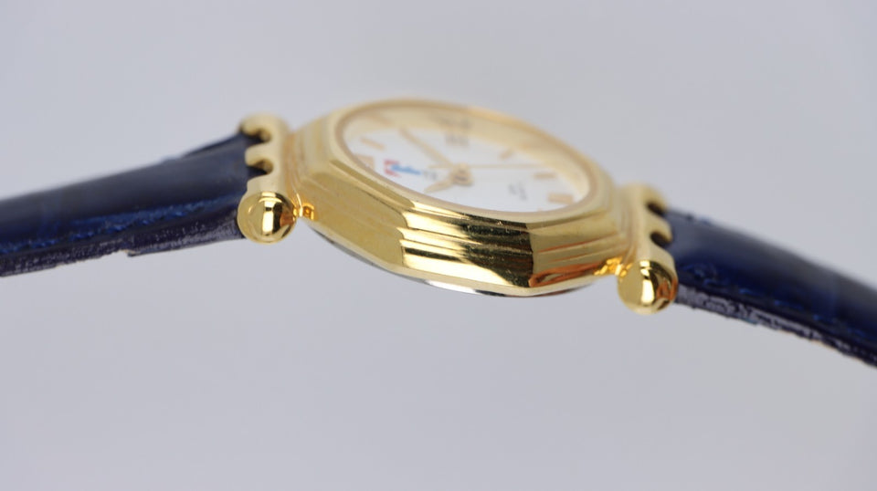 Orologio Donna Time Free Quartz 3ATM Dorato Quadrante Bianco Cinturino Pelle Blu