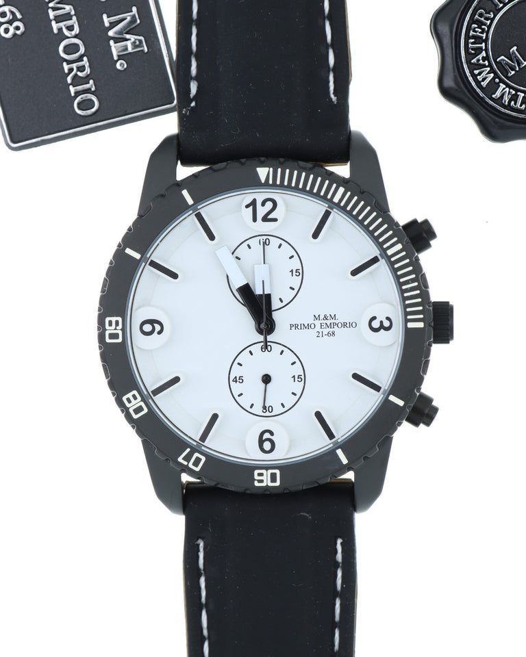 M&M Primo Emporio 21-68 Orologio Uomo Nero Quadrante Bianco Stile Diver