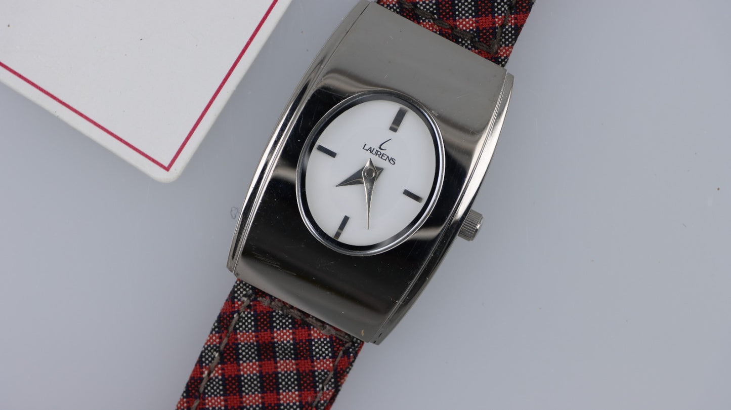 Orologio Laurens Donna Elegante Acciaio Cinturino Fantasia Quadri Quartz